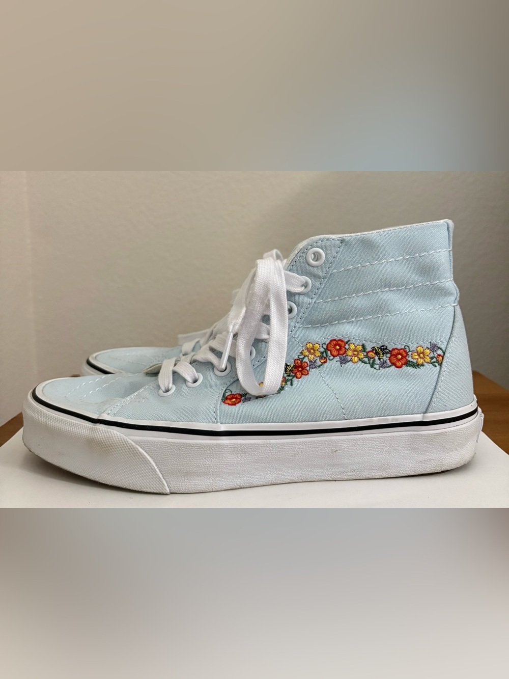 Vans Light Blue High-Top Sneakers with Black Logo Tag